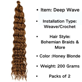 Honey Blonde Deep Wave Crochet Hair for Boho Braids Bohemian Braiding Hair