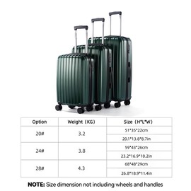 UrbanExporer Luggage Sets 3-Piece, ABS+PC Lightweight Hardshell Suitcase Set with Spinner Wheels, Large Checked Travel Suitcase for Family Travel, Business Trip, Suitcases Sets 20 24 28 Inch, Green