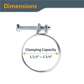 POWERTEC 70214 1-1/2 Inch Adjustable Double Wire Hose Clamp with Bolt for Pool, Spa & Pipe, 5 Pack (Color May Vary)