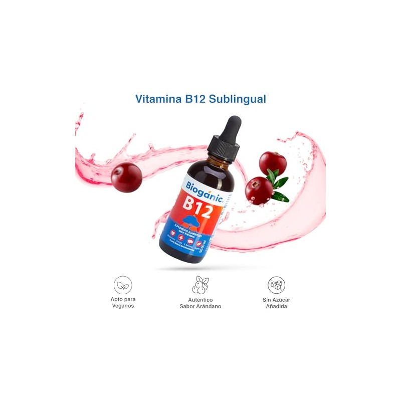 Vitamina B12 Líquida Sublingual Bioganic | Suplemento Alimenticio Sabor Arándano