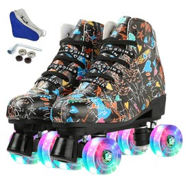 Womens Roller Skates Classic High-top Roller Skates Four-Wheel Roller Skates Shiny Roller Skates for Adult Youth Boys Girls Outdoor with Shoes Bag (Black B,36=US:5)