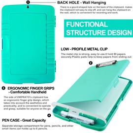HWPRATO Clipboards Organizer Nursing Clipboard with Storage Clipboard Foldable File Folder Plastic Clipboard Folio with Storage Case for Teacher,Kids,Doctor,Offices (Light Green)