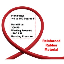 YOTOO Heavy Rubber Short Air Hose 3/8-Inch by 3-Feet, 300 PSI Lead in Air Compressor Hose, Kink Resistant, All-Weather Flexibility with 1/4-Inch Brass Male Fittings, Bend Restrictors, Red