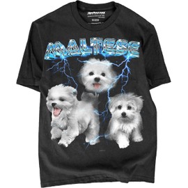 Heavy Metal Maltese Tshirt for Men & Women 80s 90s Glam Rock Style with Epic Stars and Lightning (US, Alpha, Large, Regular, Regular, Maltese)