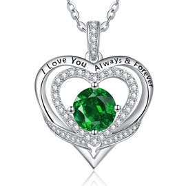 Sterling Silver May Birthstone Necklace for Women Mom Gifts Necklaces for Mother Green Emerald Pendant Jewellery Anniversary Present for Her