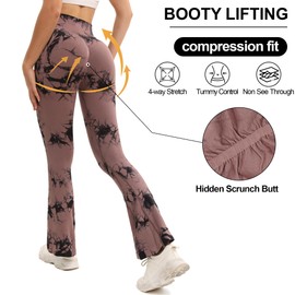 Shgiloo Women's Seamless Tie Dye Flare Yoga Leggings High Waisted Soft Tummy Control Scrunch Gym Workout Bootcut Yoga Pants Brown
