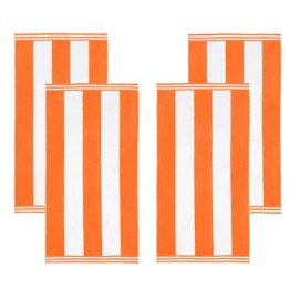 Superior Cotton Striped Beach Towels, Colorful Towels for Adult, Kid, Pool, Swimming, Sand, Travel, Large Oversized, Absorbent, Fast Drying, Bath Basics, Cabana Collection, Set of 4, Orange