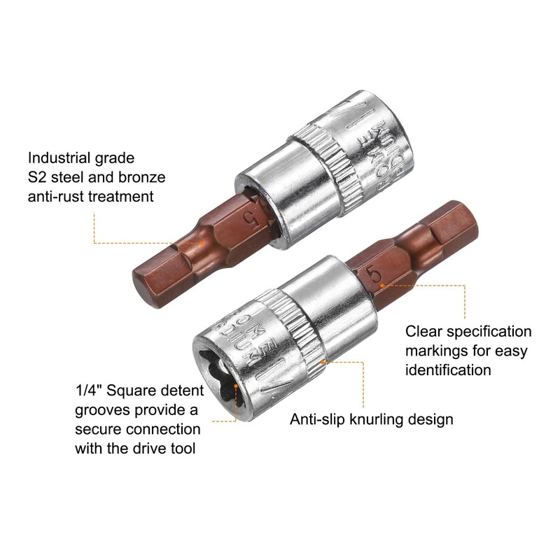 sourcing map 3pcs H5 Hex Bit Socket 1/4" Square Drive
