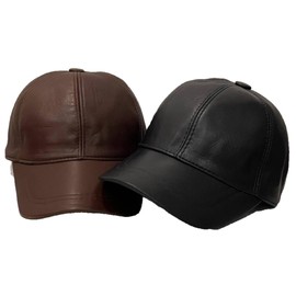 Genuine Real Leather Unisex Baseball Cap - 100% Sheepskin Adjustable 2 Pack