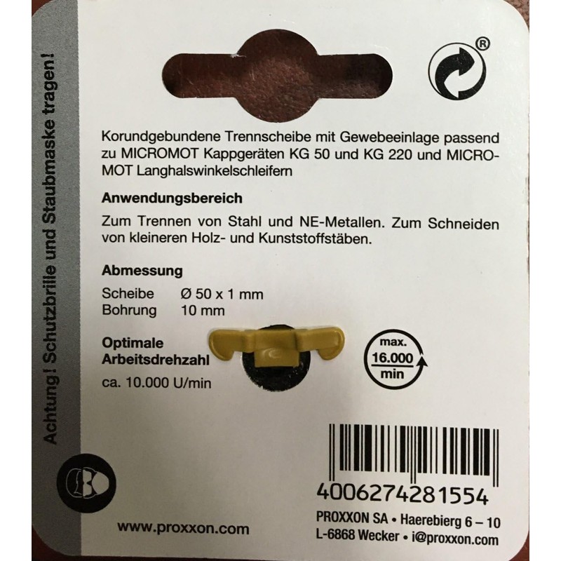 Proxxon 5 x 50 x 1 x 10mm Corundum Bound