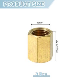 sourcing map 3Pcs G1/4" x13/16 Brass Pipe Fittings, Coupling Connector Straight Hex Nipple Coupler Adapter Pipe Connection Accessories for Plumbing Industrial and Residential, Brass