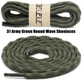 DELELE 2 Pair Round Wave Shape Non Slip Heavy Duty and Durable Outdoor Climbing Shoelaces Army Green Hiking Shoe Laces Shoestrings-55 inch