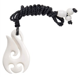 81stgeneration Women's Men's Hand Carved Bone Matau Hook Koru Spiral Whale Tail Pendant Necklace