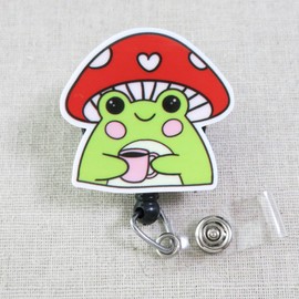 Cute Mushroom Frog Badge Reel, Cute Frog ID Holder, Vintage Mushroom Badge, Mental Health Badge, Groovy Mushroom Nurse Badge, Happy Frog ID Badge