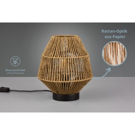 lightling Mikael Modern Table Lamp in Rattan Look with Cord Switch and Paper Body Excluding 1 x E27 Max. 40 W Diameter 20 cm Height 20 cm Metal