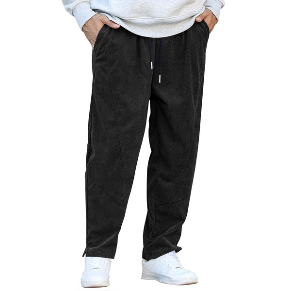 COOFANDY Men's Drawstring Corduroy Pants Casual Loose Fit Harem Pants with 4 Pockets (Black, M)