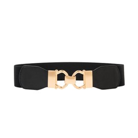 XZQTIVE Women's Wide Elastic Belt for Dresses Retro Stretch Waist Belt with Simple Golden Buckle, black
