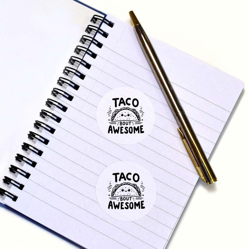 24 x 40mm Round 'Awesome Taco' Stickers (SK00068198)
