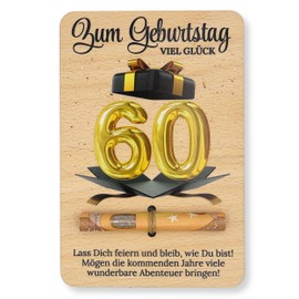 ZUKLA Verpackung für Geldgeschenke Geburtstag 60 bunter Druck - 15 x 10 cm Geldgeschenk Verpackung Holz - Handmade - Gutschein Geburtstag