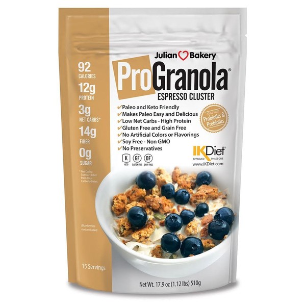 Julian Bakery ProGranola | Espresso | 12g Protein | Paleo | 3 Net Carbs | Gluten-Free | Grain-Free | 3 Pack