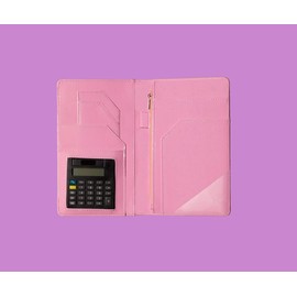Pink Server Book with Calculator, Magnetic Wallet, Zipper Pocket, Pen Holder, Credit Card Holder, and Pockets
