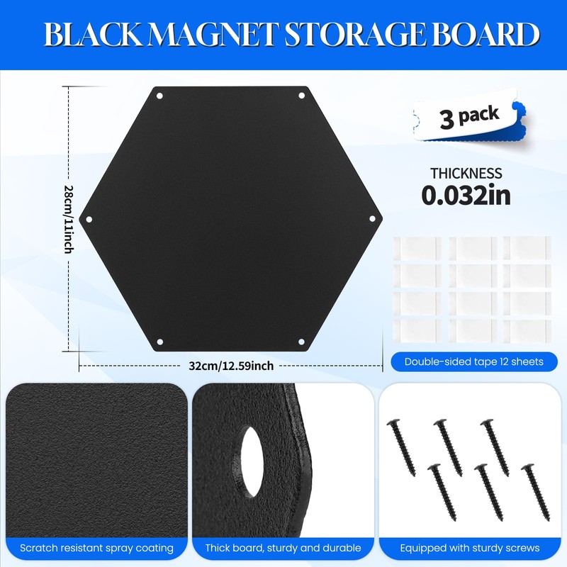 3-Pack Magnetic Board for Wall for Magnets -12.6" Heavy-Duty Metal