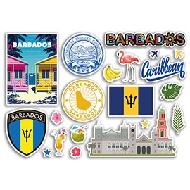 A5 Sticker Sheet Barbados Landmarks Vinyl Stickers - Caribbean Beach Summer Tropical Coast Flamingo Airport Stamps Skyline Flag Map Travel Holiday Scrapbooking Luggage #79209