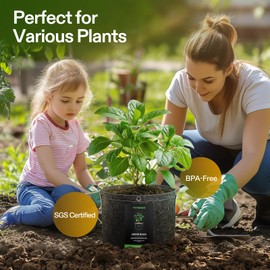 VIVOSUN 5-Pack 5 Gallon Grow Bags, 500G Thick Nonwoven Fabric Pots with Strap Handles, Multi-Purpose Rings, for Low Stress Plant Training Fruits, Vegetables, and Flowers