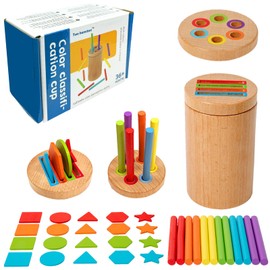 Felicify Montessori Toys for 1-3 Year Old, Wooden Colour Sorting Toys, Wooden Color Sorting Sensory Toys, Fine Motor Developmental, Educational Toys for Boys Girls (2-in-1)