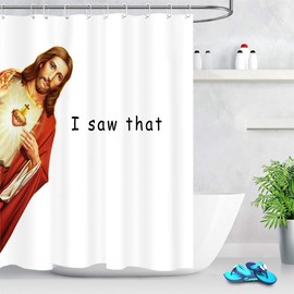 LB Jesus Christ Shower Curtain Funny Quotes I Saw That Christian Shower Curtains for Bathroom with Hooks 60x72 inch Waterproof Polyester Fabric Bathroom Decorations