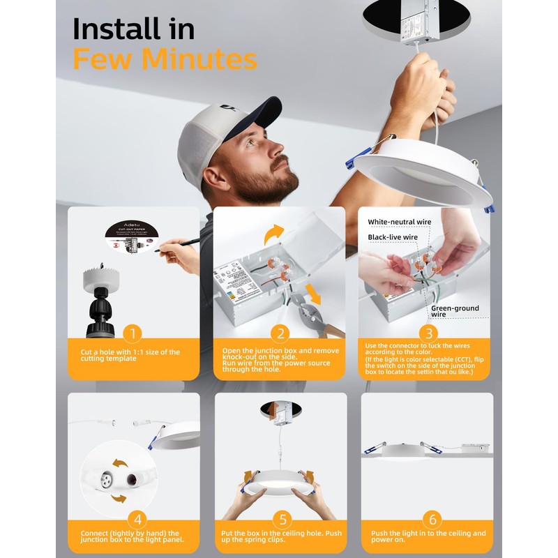 Adetu 4 Inch Anti-Glare LED Downlight,Dimmable Ceiling Light with 5CCT
