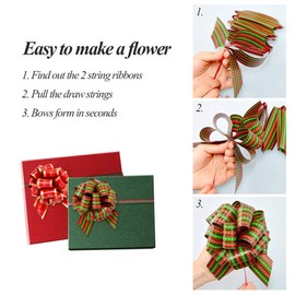 12PCS Christmas Gift Wrapping Ribbon Bows, Christmas Pull Bows for Presents, Tree, Baskets and Wine Bottles Holiday Decoration