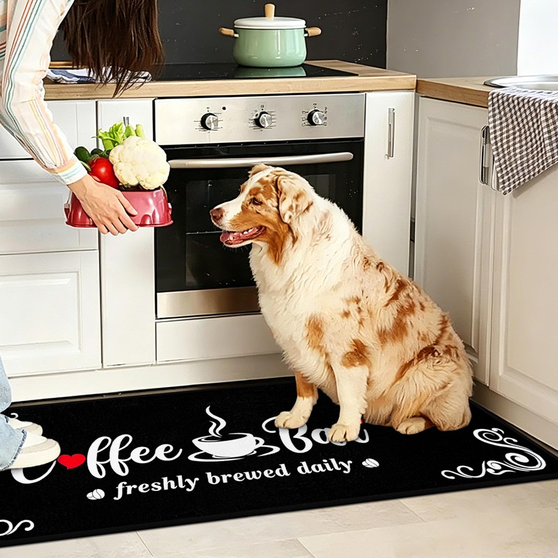 Coffee Themed Kitchen Mats for Floor, Non Slip Cushioned Kitchen