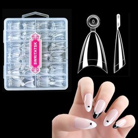 Uñas Postizas Cortas Almendradas, 300 Unidades, Uñas Postizas Cortas de Gel Suave, Uñas Acrílicas con Forma de Almendra, 12 Tamaños, Sin Curva C, Kit 