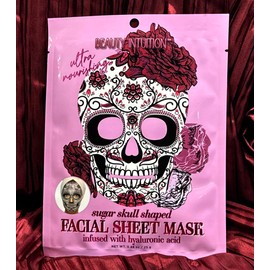 Beauty Intuition Ultra Nourishing Sugar Skull Shaped Facial Sheet Mask with Hyaluronic Acid, Pink, 0.88 oz