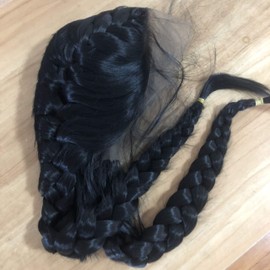 Sylvia 1B# Black 2 Ponytail Braiding Synthetic Lace Front Wigs with Baby Hair Natural Braids Heat Resistant Fiber Hair for Woman Replacement Wig