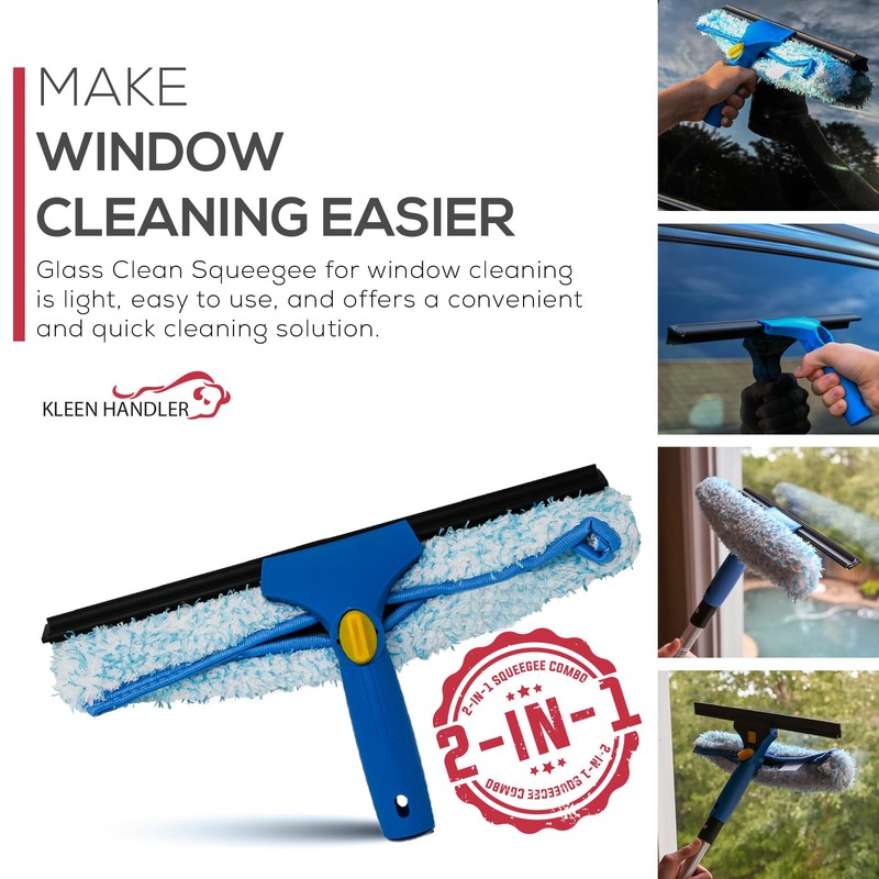 Kleen Handler Professional 2-in-1 Squeegee for Window Cleaning Tool Combo