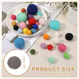 sourcing map 30 Pcs Wool Felt Balls Beads, 0.6 Inch Felt Pom Poms for Crafts, Handmade Pompoms Bulk Small Bead for Nursery Handicrafts and DIY Art Decoration, Gray