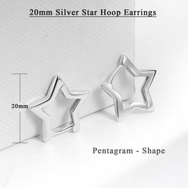 Cangall Silver Hoop Earrings for Women, 925 Sterling Silver Star Hoop Earrings, Minimalist Sweet Love Pentagram-Shape Earrings, Hypoallergenic Small Cute Cartilage Sleeper Silver Earrings for Girls
