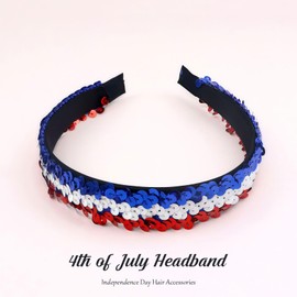 HAIMITI 4th of July Headband Independence Day Hair Bands for Women Girls Wide Knotted Hair Band Red White Blue Sequin Hair Accessories Non Slip Patriotic Party Parade Makeup Decor Hair Supplies