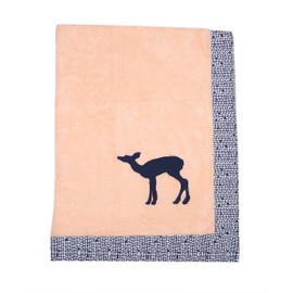 Bacati - Tribal/Aztec Plush Embroidered 30 x 40 inches Baby Blanket (Coral/Navy Bambi)