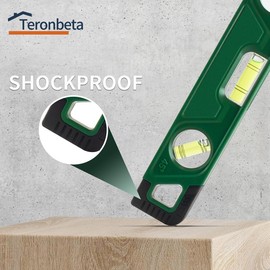 Teronbeta Magnetic Spirit Level 23 cm Features 3 Levels 0°/45°/90°, Torpedo Spirit Level with Magnetic Strip and Shock Absorbing End Caps