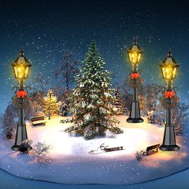 Christmas Lamp Post Village Accessories Village Fairy Lamp Train Lantern Lamp Miniature Street Lamp Decorative Street Lights for DIY Dollhouse Village Pathway (Stylish Style, 12 Pieces)