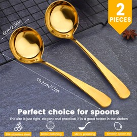 2 Pack Gold Stainless Steel Soup Ladle, 7.5" Small Metal Gravy Ladle Spoon, Kitchen Cooking Sauce for Spooning Serving