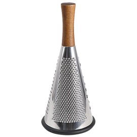 Ciieeo Stainless Steel Vegetable Grater with Wooden Handle - 3-Sided Cone Cheese and Fruit Shredder for Kitchen Use