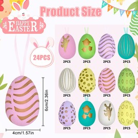 XLZJYIJ Easter Eggs for Hanging, Pack of 24 Easter Eggs Plastic Easter Egg Tree Hanging Decoration, Colourful Plastic Eggs, Easter, Colourful Easter Eggs, Plastic with String for Easter Gift, Easter