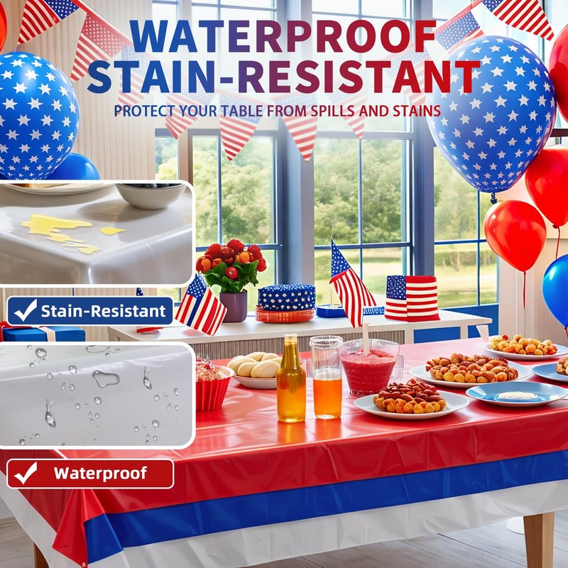 Vyntra 12 Pack Red White Blue Plastic Tablecloths, 54 x
