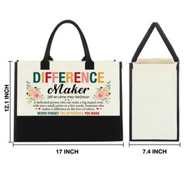 Thank You Gifts for Women, Appreciation Gifts for Boss Leader Coworker Teacher Nurse, Difference Maker Definition Canvas Tote Bag for Women Shopping Grocery Bag