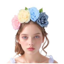 ALLUREVIE Large Flower Headband for Women - Multicolor Large Rose Floral Crown with Vibrant Colors - Perfect for Weddings, Festivals, Parties, and Photoshoots - Handcrafted Boho Hair Accessories
