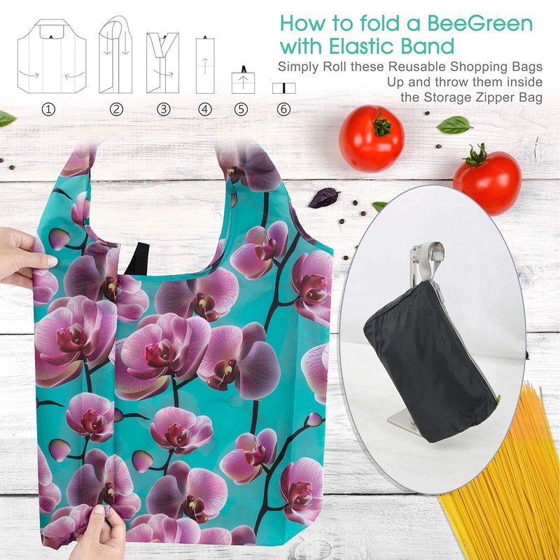 BeeGreen 12 Packs Flower Reusable Grocery Bags Reusable Tote Bags